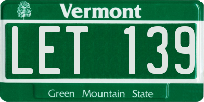 VT license plate LET139