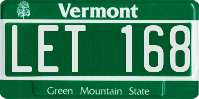 VT license plate LET168