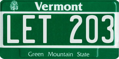 VT license plate LET203