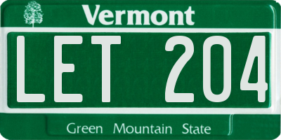 VT license plate LET204