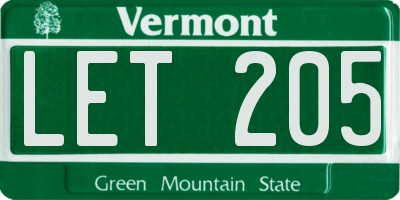 VT license plate LET205