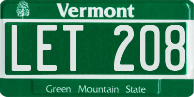 VT license plate LET208