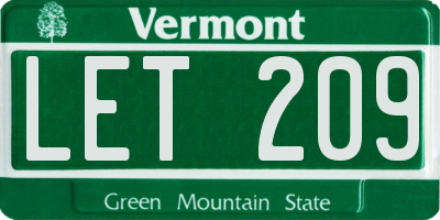 VT license plate LET209