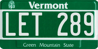 VT license plate LET289