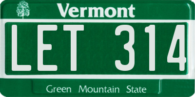 VT license plate LET314