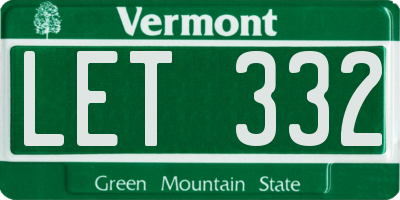 VT license plate LET332