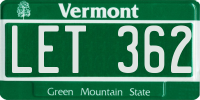 VT license plate LET362