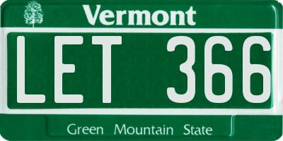 VT license plate LET366
