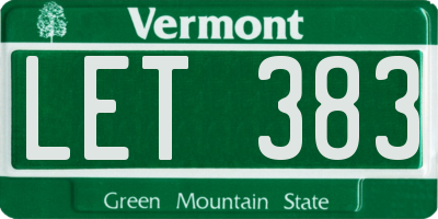 VT license plate LET383