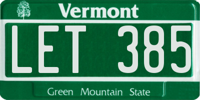 VT license plate LET385