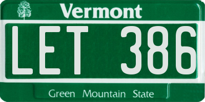 VT license plate LET386