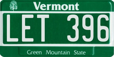 VT license plate LET396