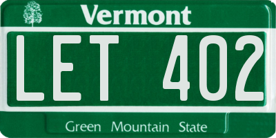 VT license plate LET402