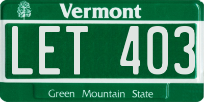 VT license plate LET403