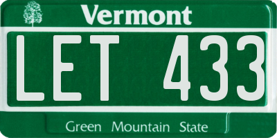 VT license plate LET433