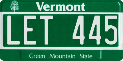 VT license plate LET445