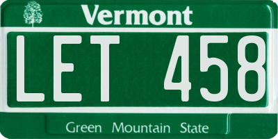 VT license plate LET458