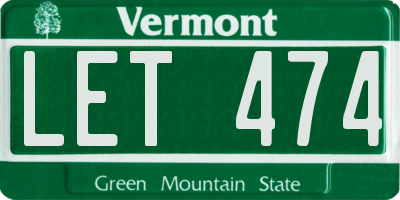 VT license plate LET474