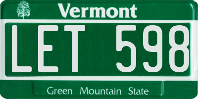 VT license plate LET598
