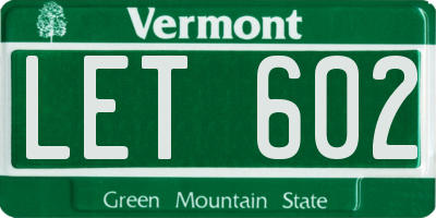 VT license plate LET602