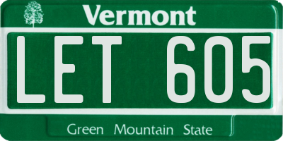 VT license plate LET605