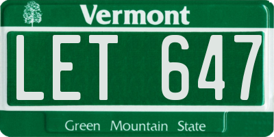 VT license plate LET647