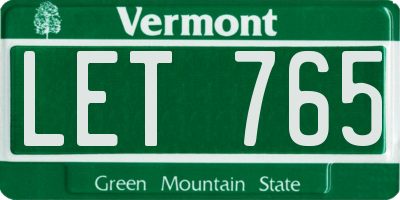 VT license plate LET765