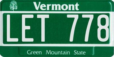 VT license plate LET778
