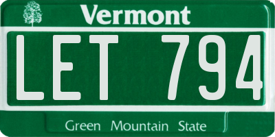 VT license plate LET794