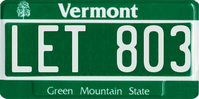 VT license plate LET803