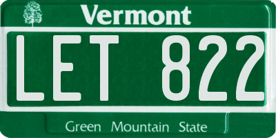 VT license plate LET822