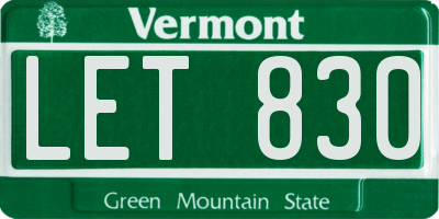 VT license plate LET830