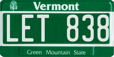 VT license plate LET838