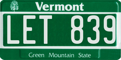 VT license plate LET839