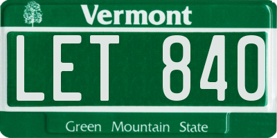 VT license plate LET840