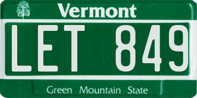 VT license plate LET849