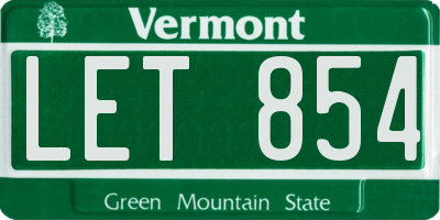 VT license plate LET854