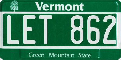 VT license plate LET862