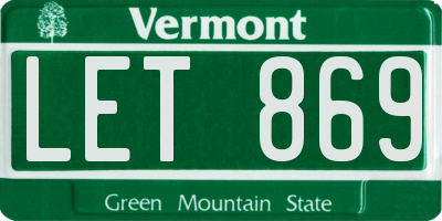 VT license plate LET869