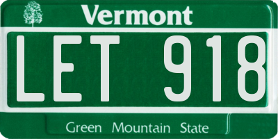 VT license plate LET918