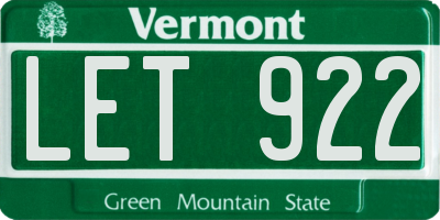 VT license plate LET922