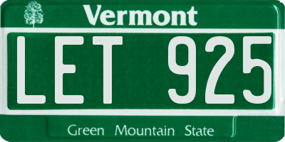 VT license plate LET925