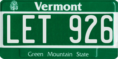 VT license plate LET926