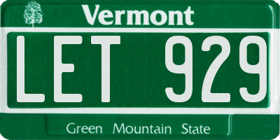 VT license plate LET929