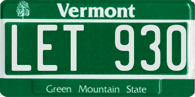 VT license plate LET930