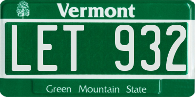 VT license plate LET932
