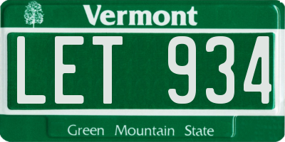 VT license plate LET934