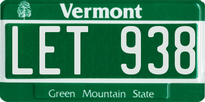 VT license plate LET938