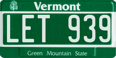 VT license plate LET939