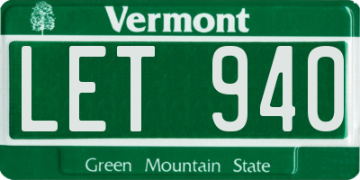VT license plate LET940